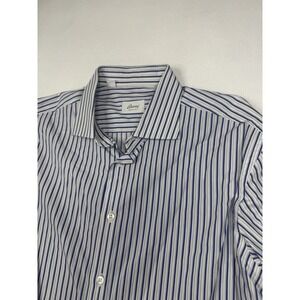 brioni mens dress shirt 44 M Luxury Italy Designer Blue Pinstripe
